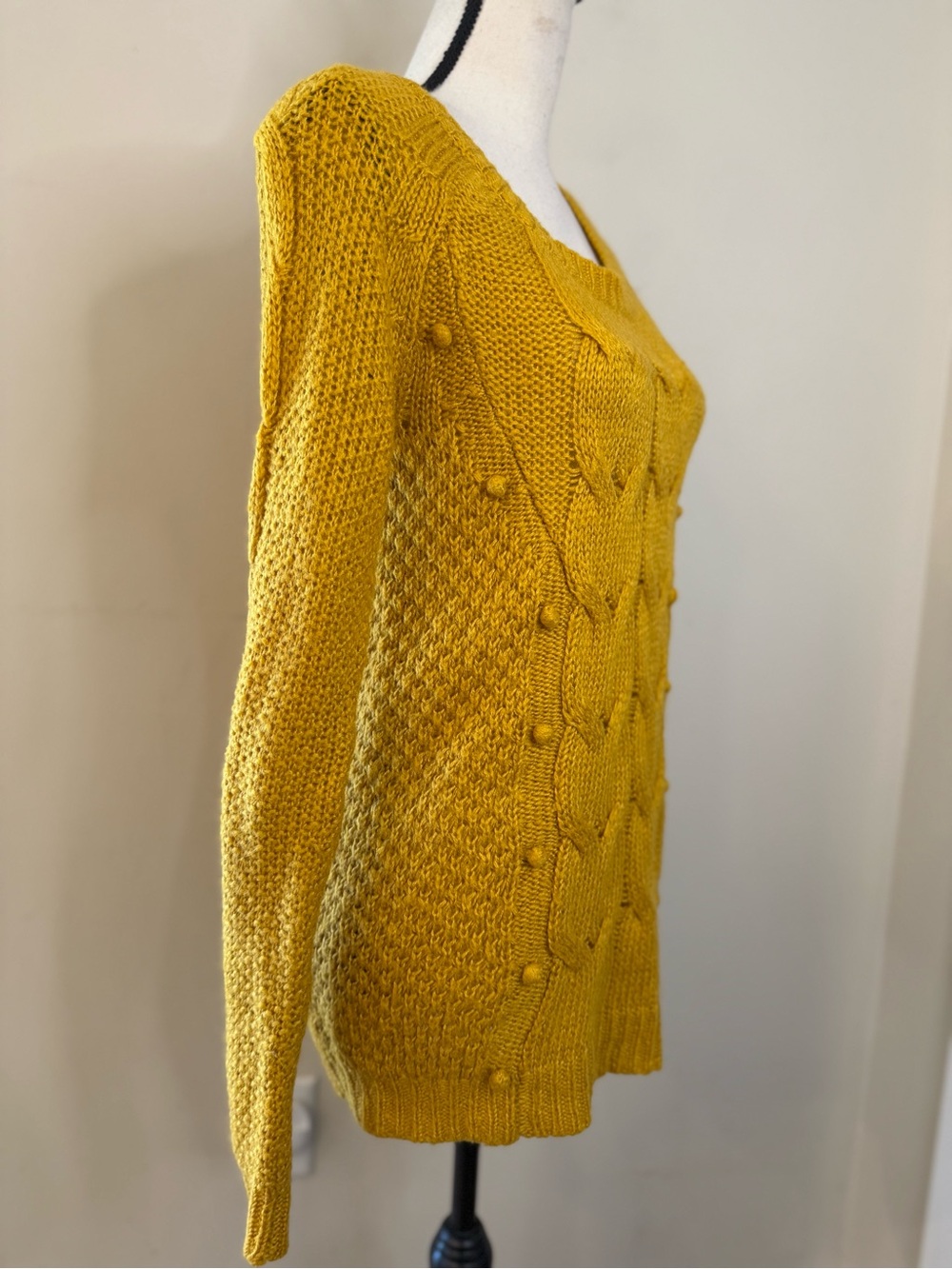 Pins and Needles mustard yellow cable knit pom pom sweater SM - Picture 2 of 13